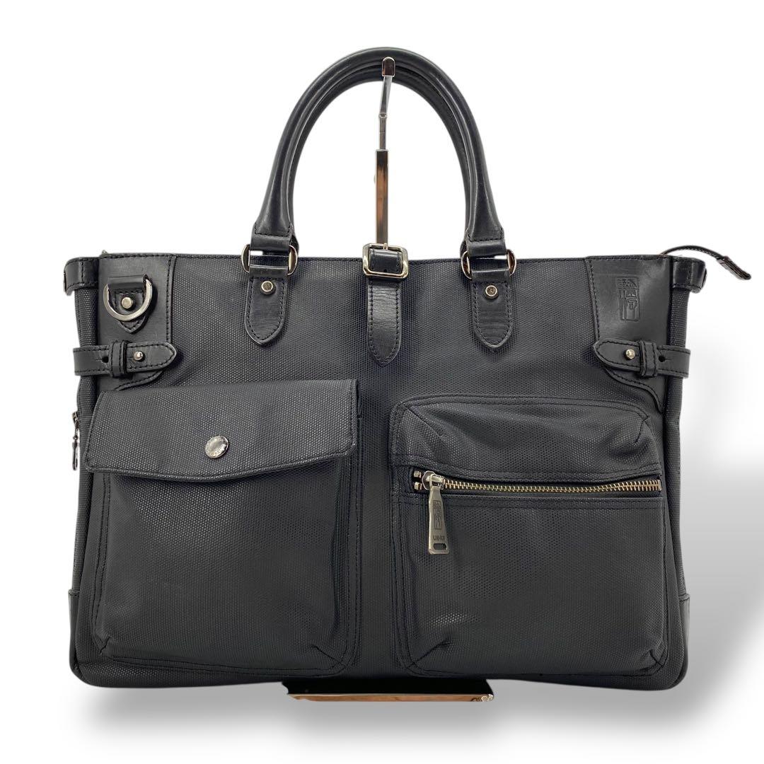 【極美品】輪怐 ビジネスバッグ 格 ブリーフケース 牛革 ナイロン ブラック