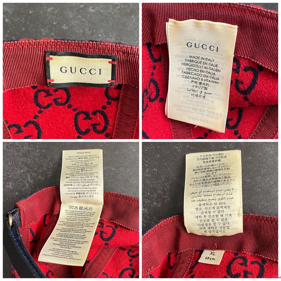 希少　グッチ　GUCCI　ベースボールキャップ　帽子　GG柄　ウール　黒　赤