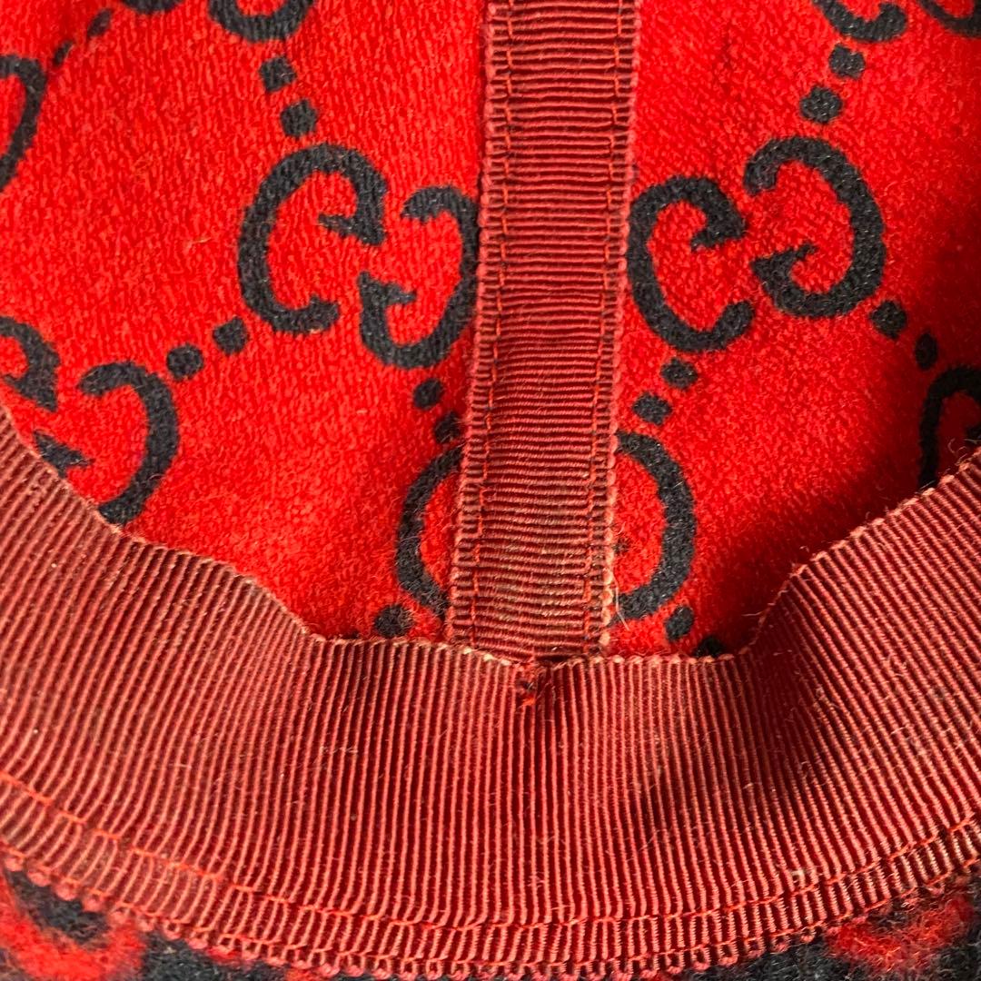 希少　グッチ　GUCCI　ベースボールキャップ　帽子　GG柄　ウール　黒　赤