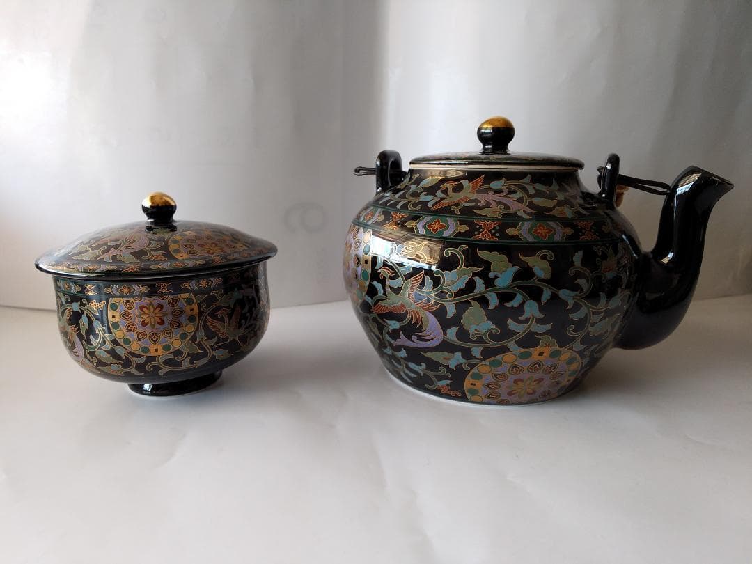 青藍窯 セラミック藍 正倉院 瑞鳥 汲出茶器 6点セット 新品 未使用 です。