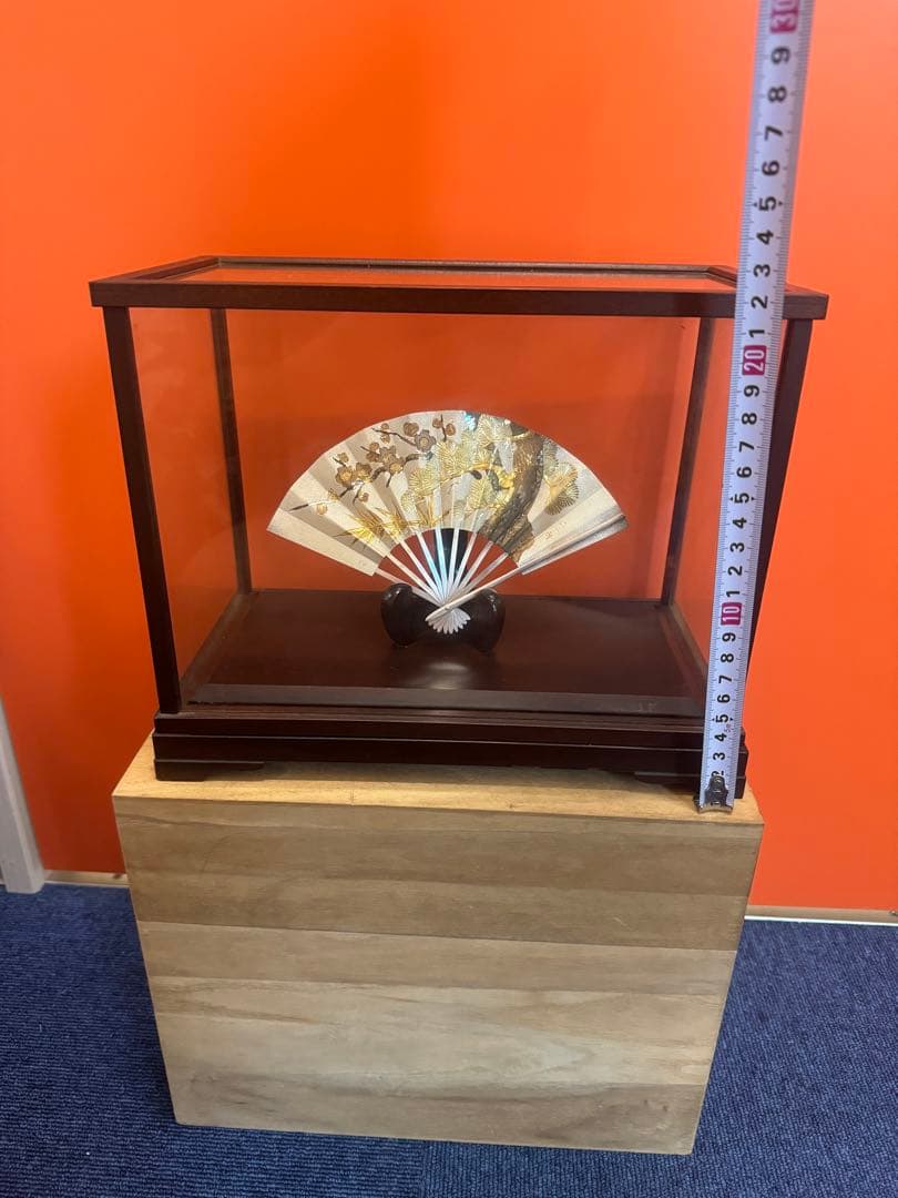 1643   純銀 光則作 ★ 松竹梅 扇 ガラスケース入り 置物 飾物 飾り物