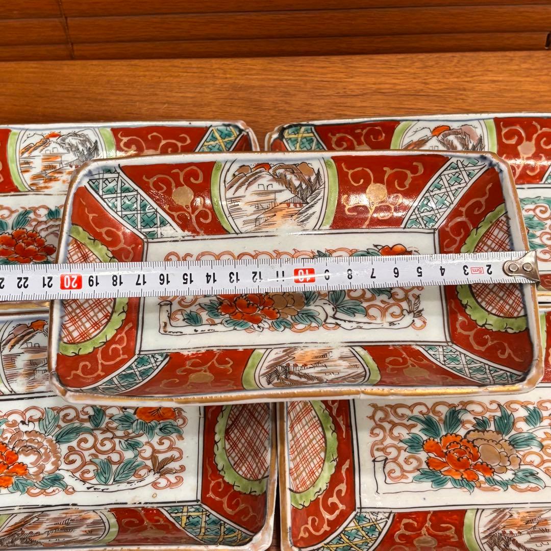 江戸時代　伊万里焼　赤絵　角皿　５枚　完品
