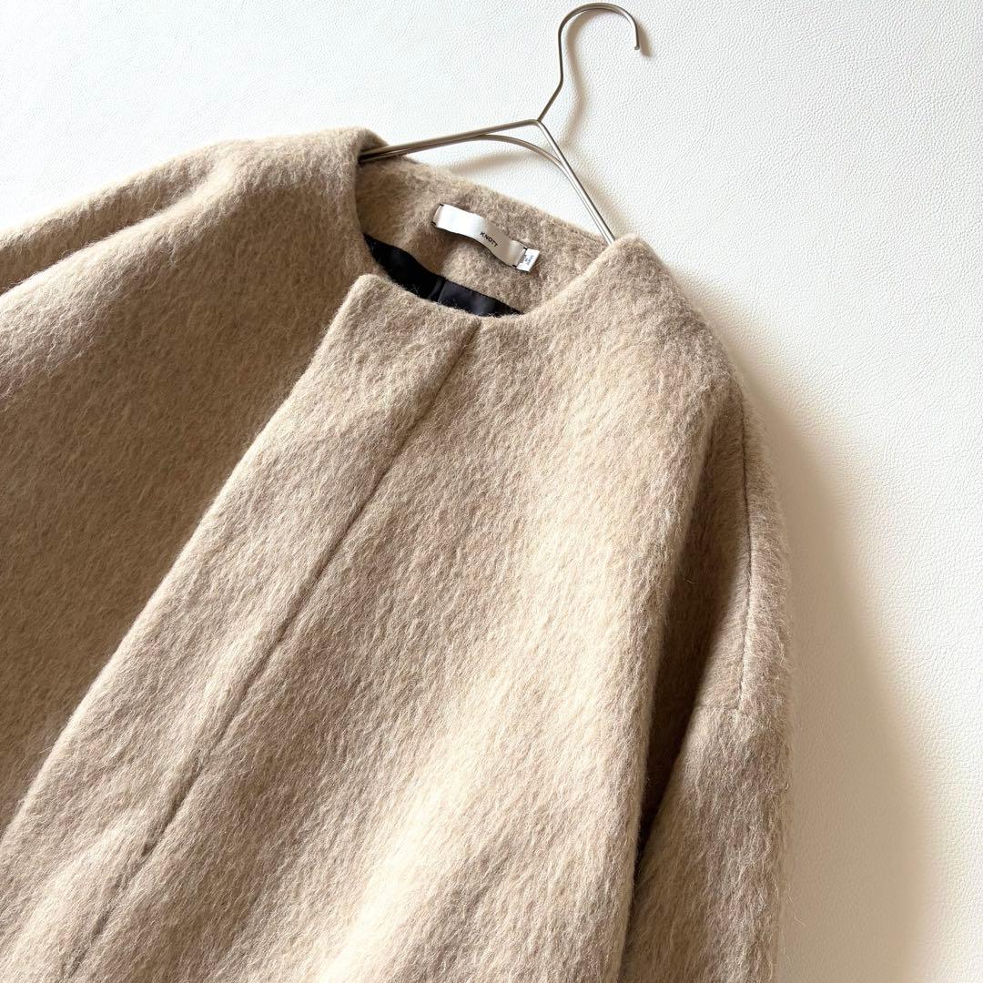 ノット　現行　TOMORROWLAND　ノーカラーシャギーコート　ウール　モヘア