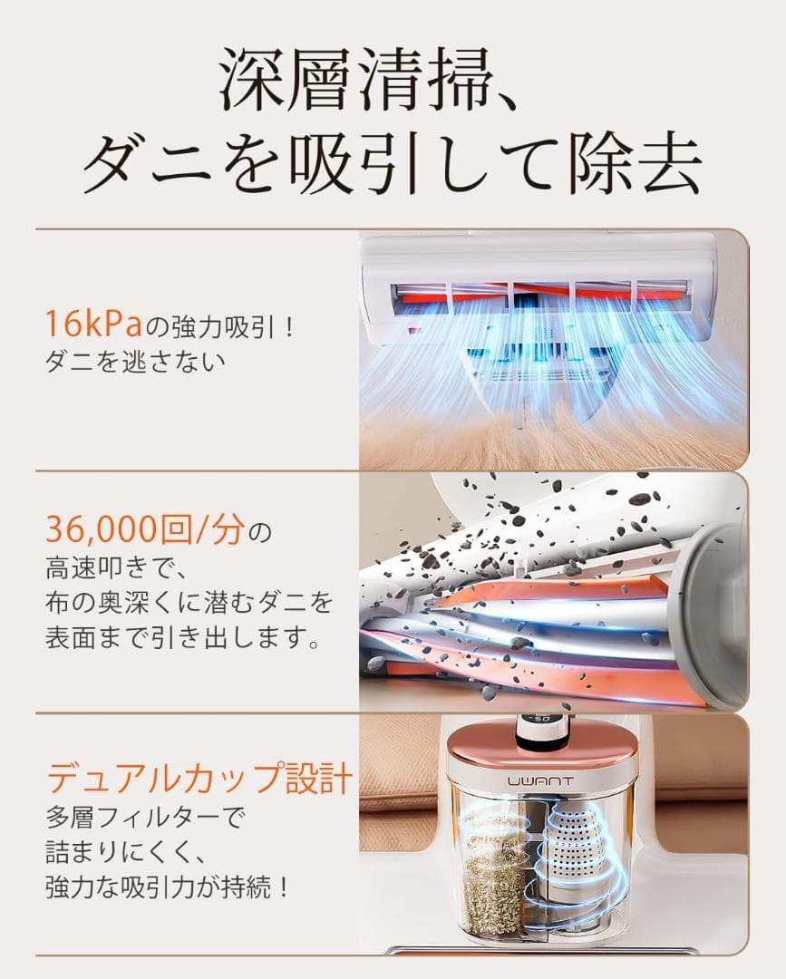 布団クリーナー 吸引力 UV除菌 布団掃除機 ダニ駆除 ハウスダスト 花粉