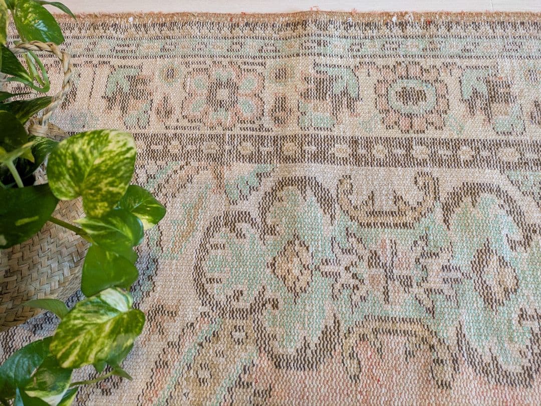 大判163×258 シャビーサーモン×エメラルドグリーン　トルコヴィンテージラグ