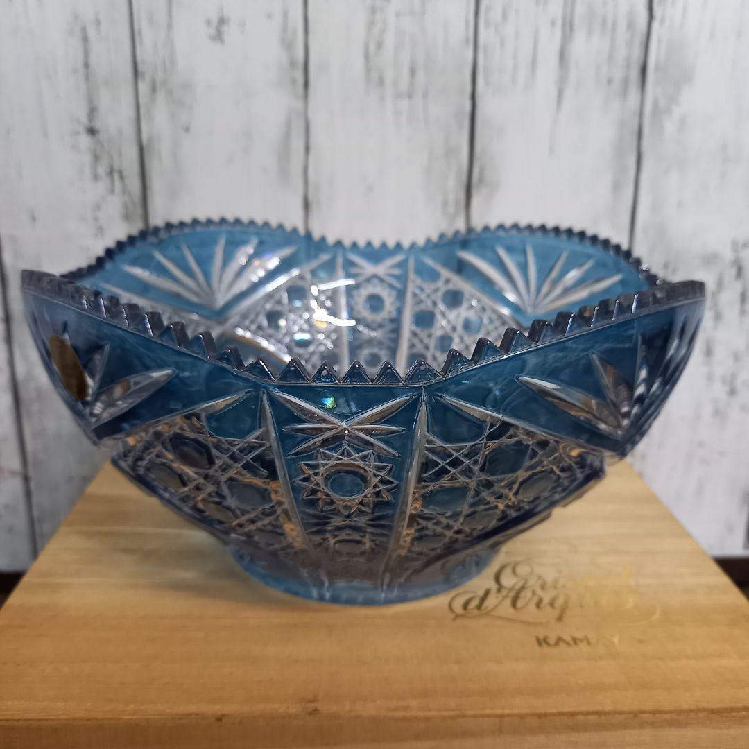 未使用【輸入品】フランス製　青色　クリスタル　カットガラス　ボール　切子ボール