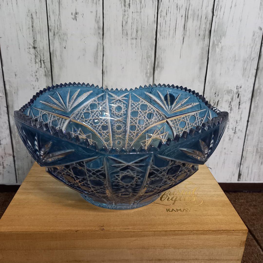 未使用【輸入品】フランス製　青色　クリスタル　カットガラス　ボール　切子ボール
