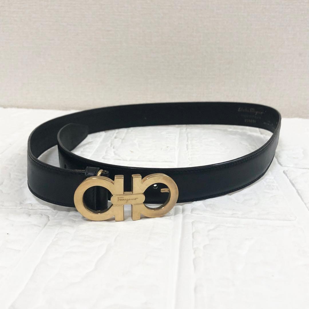 フェラガモ　ベルト　ダブル　ガンチーニ　ブラック