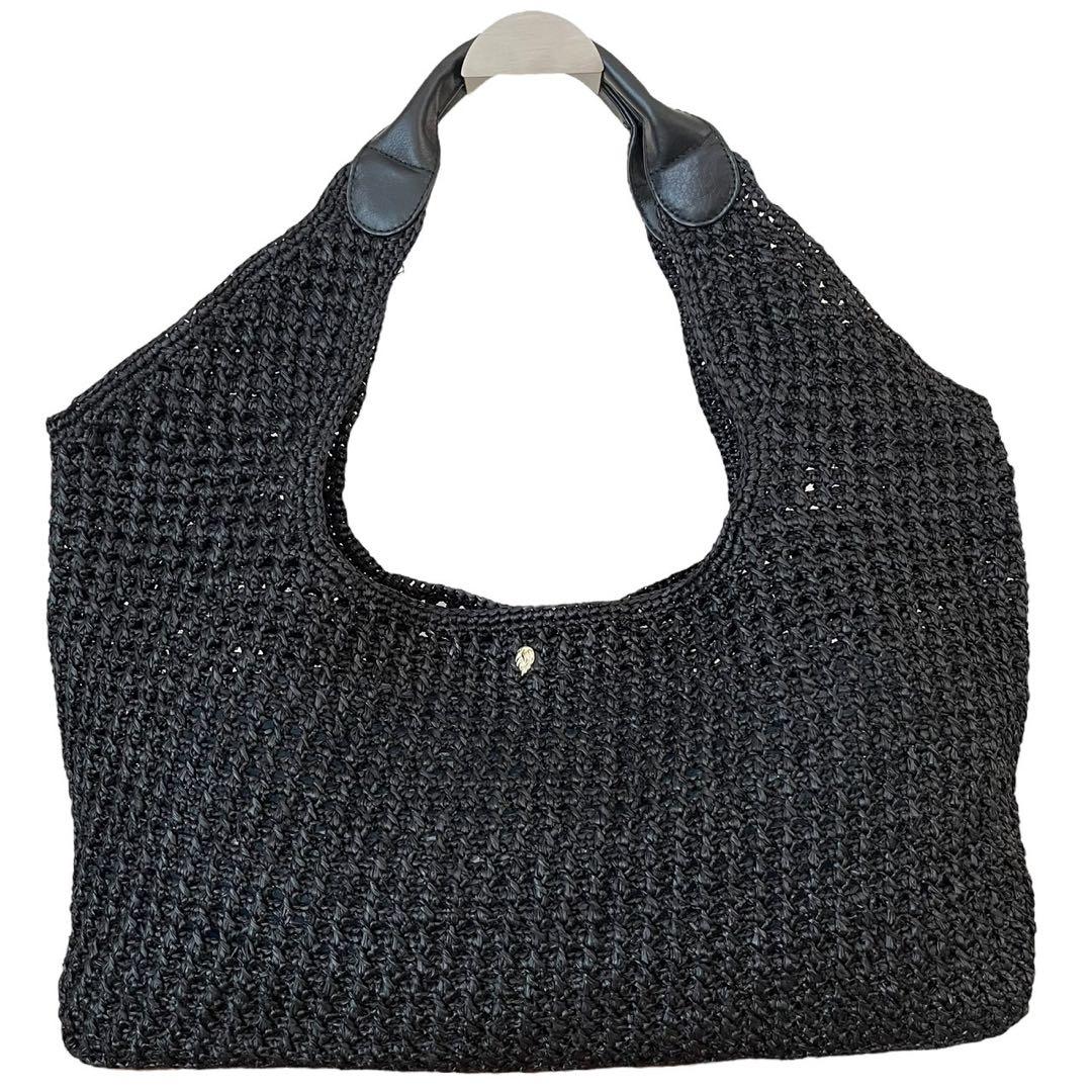 美品　ヘレンカミンスキー　かごバッグ　ラフィア　ブラック　大容量　トートバッグ夏