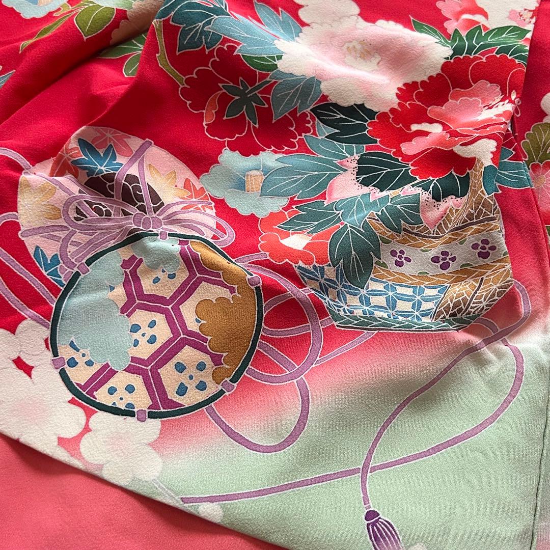 七五三 3歳 着物 被布 絹 三歳 赤 ピンク 753 子供着物