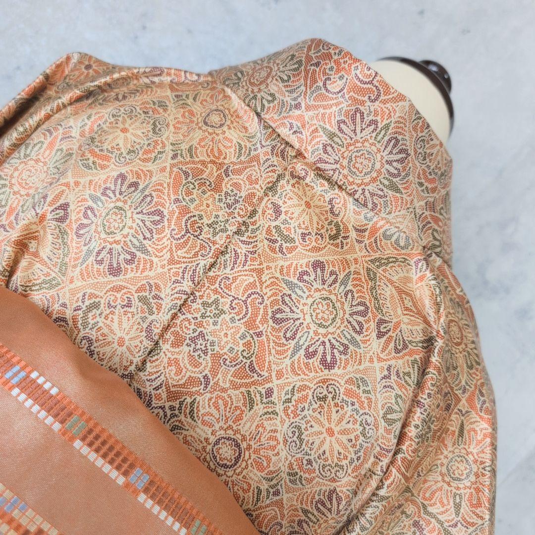 小紋　フルセット　着物　赤橙　オリエンタル　花　O5