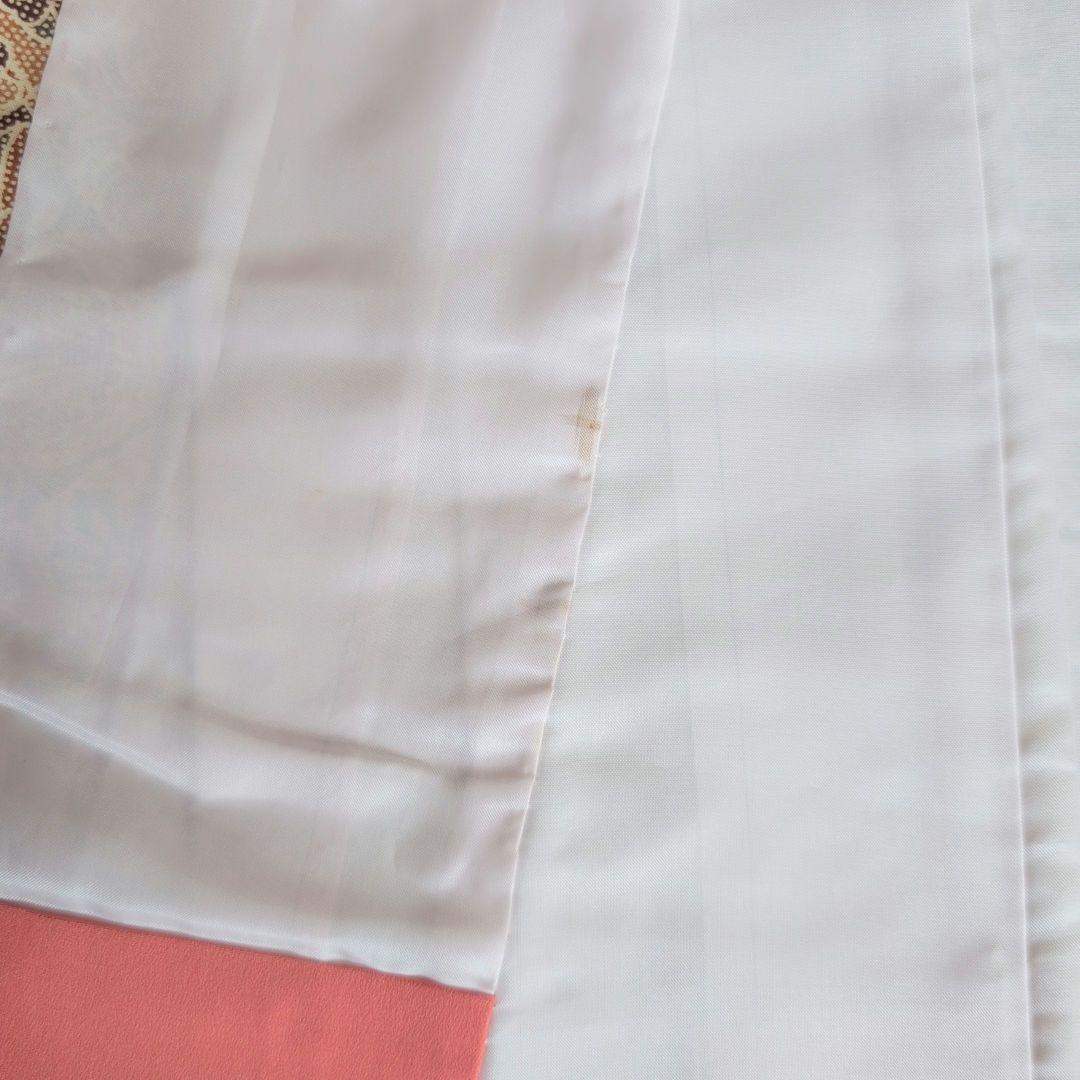 小紋　フルセット　着物　赤橙　オリエンタル　花　O5