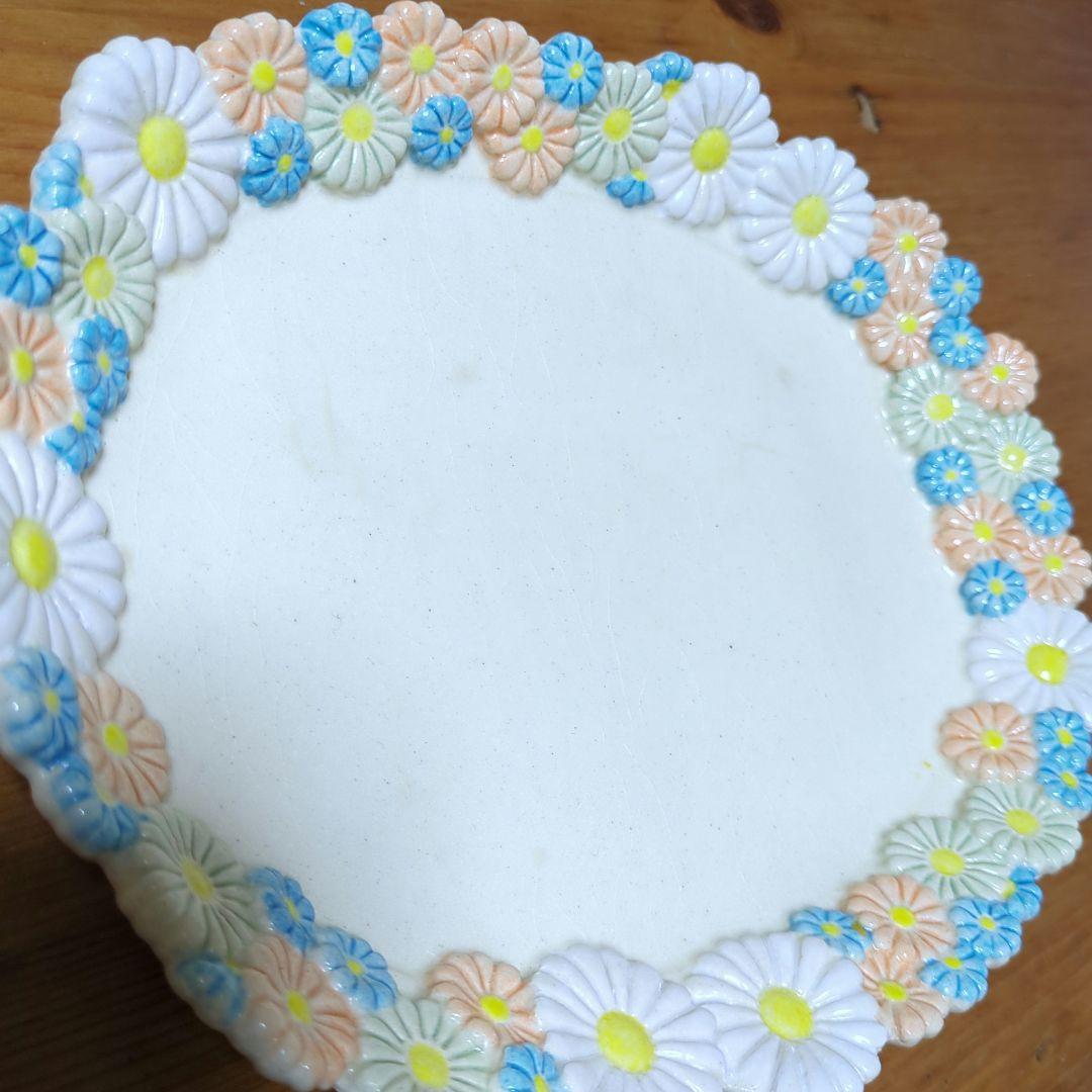 新品未使用 つちのわ 花柄陶器プレートセット（大・小） 花かんむり 作家作品