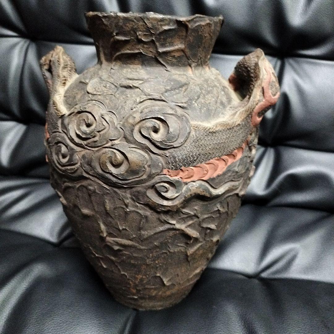 古琉球 双耳壺 龍文 古典焼 壺 琉球古陶 古美術 骨董 アンティーク