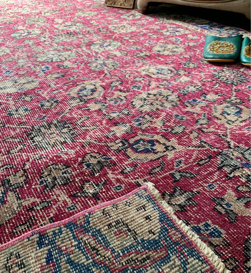 超大判　トルコヴィンテージラグ　チェリーピンク　255×134 トルコラグ