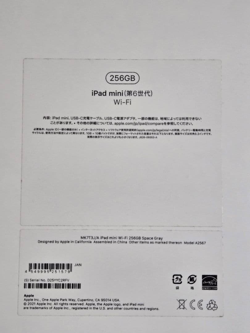 iPad mini 第6世代 Wifi 256GB スペースグレイ　中古
