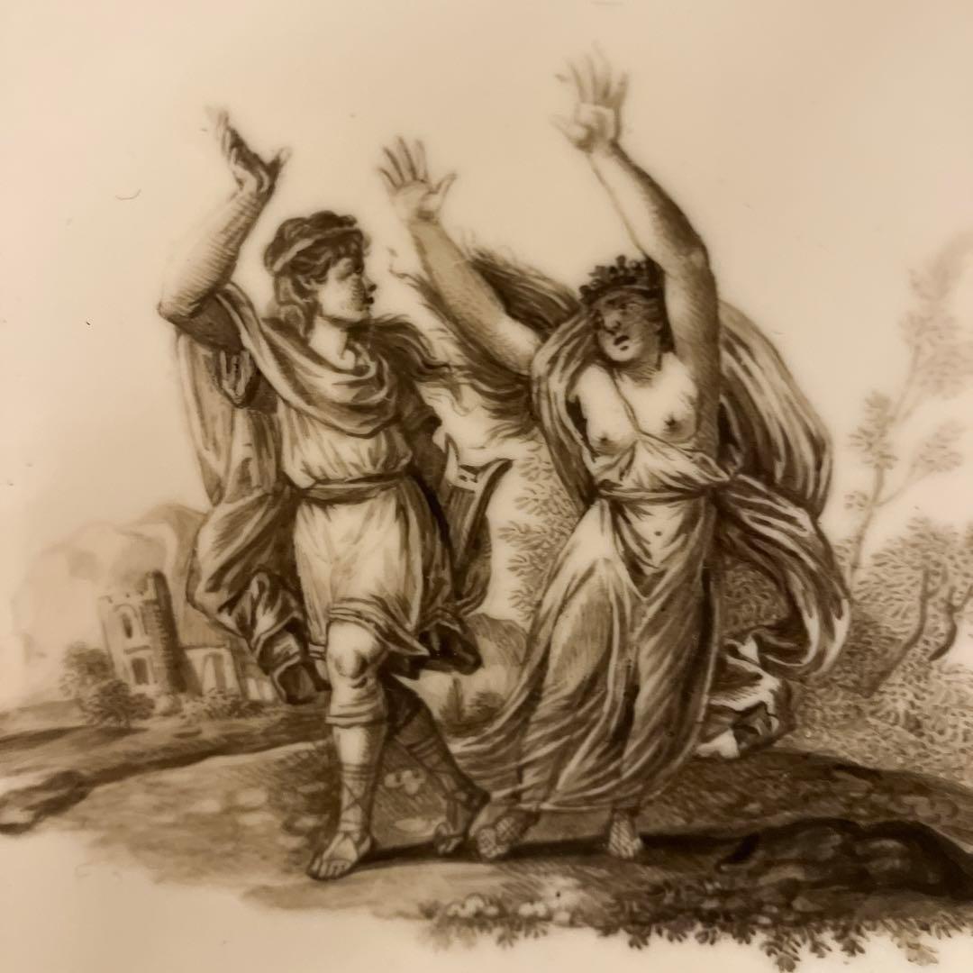 アンティークマイセン マルコリーニ期　グリザイユ　アポロとダフネ神話図CS