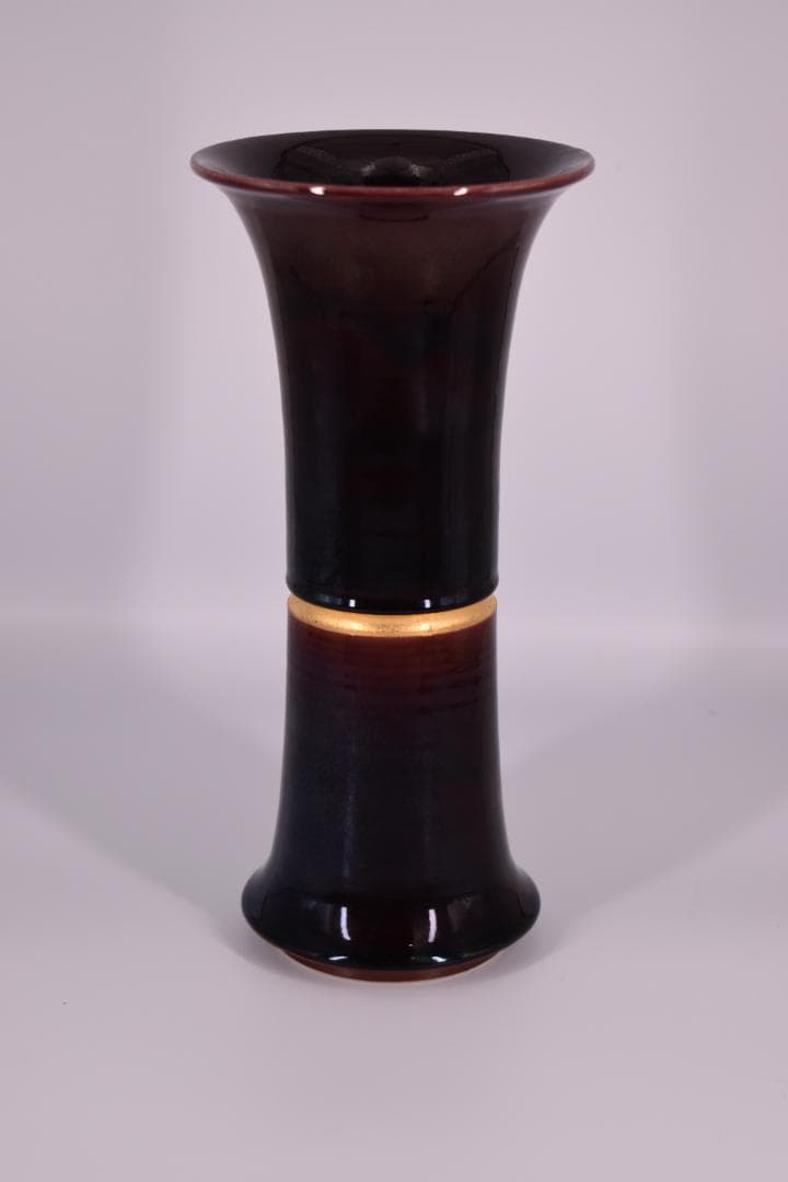 【真作】表千家 而妙斎花押 十六代 永楽善五郎(即全)作 紫交趾 末広花入 共箱