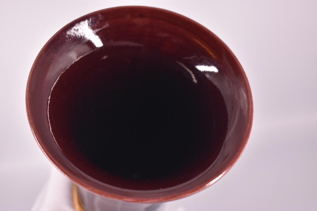 【真作】表千家 而妙斎花押 十六代 永楽善五郎(即全)作 紫交趾 末広花入 共箱