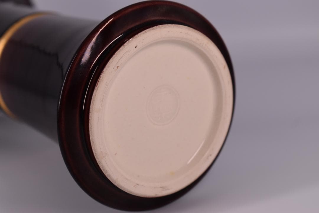 【真作】表千家 而妙斎花押 十六代 永楽善五郎(即全)作 紫交趾 末広花入 共箱