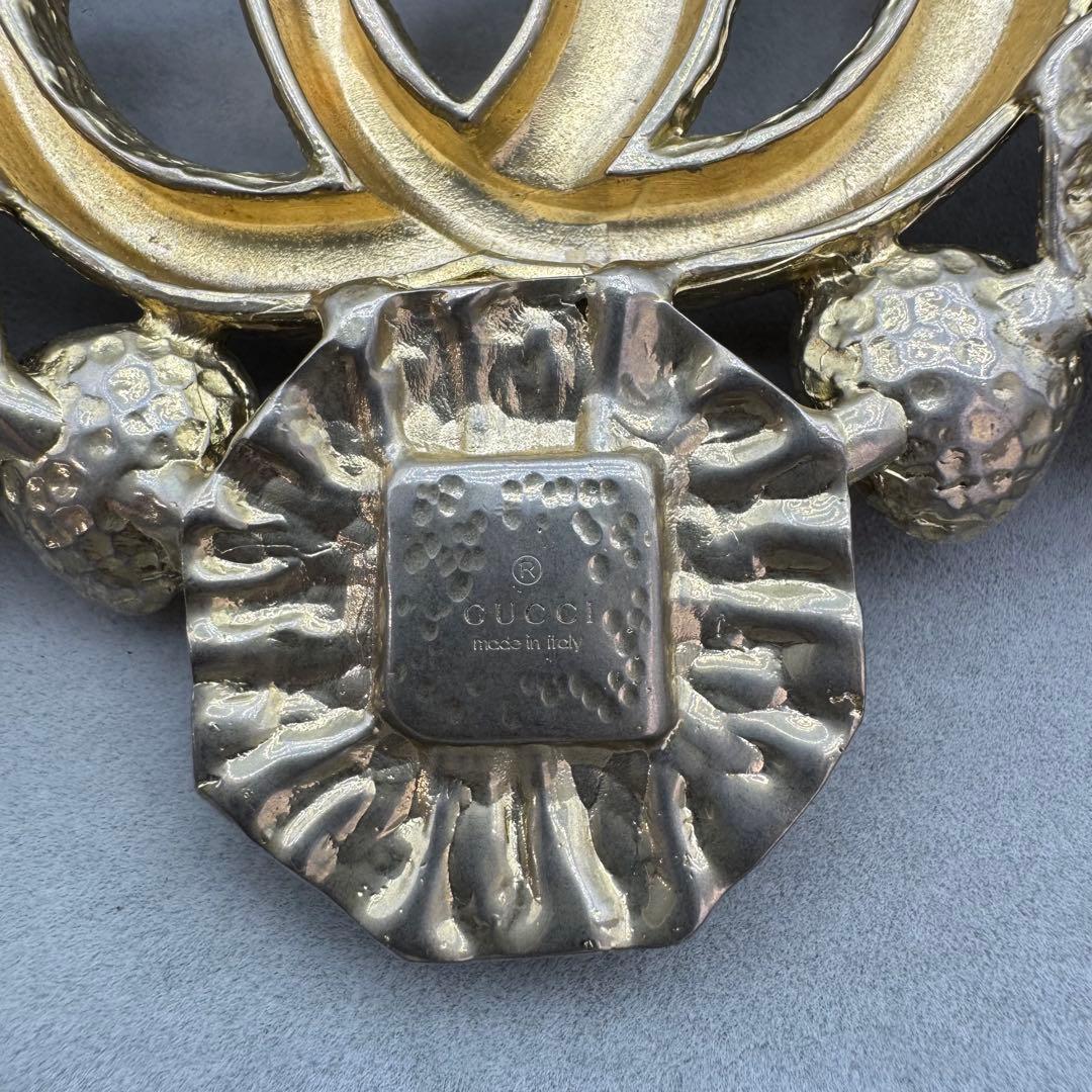 【ヴィンテージ】GUCCI ブローチ　カラーストーン　GG ゴールド　大きめ