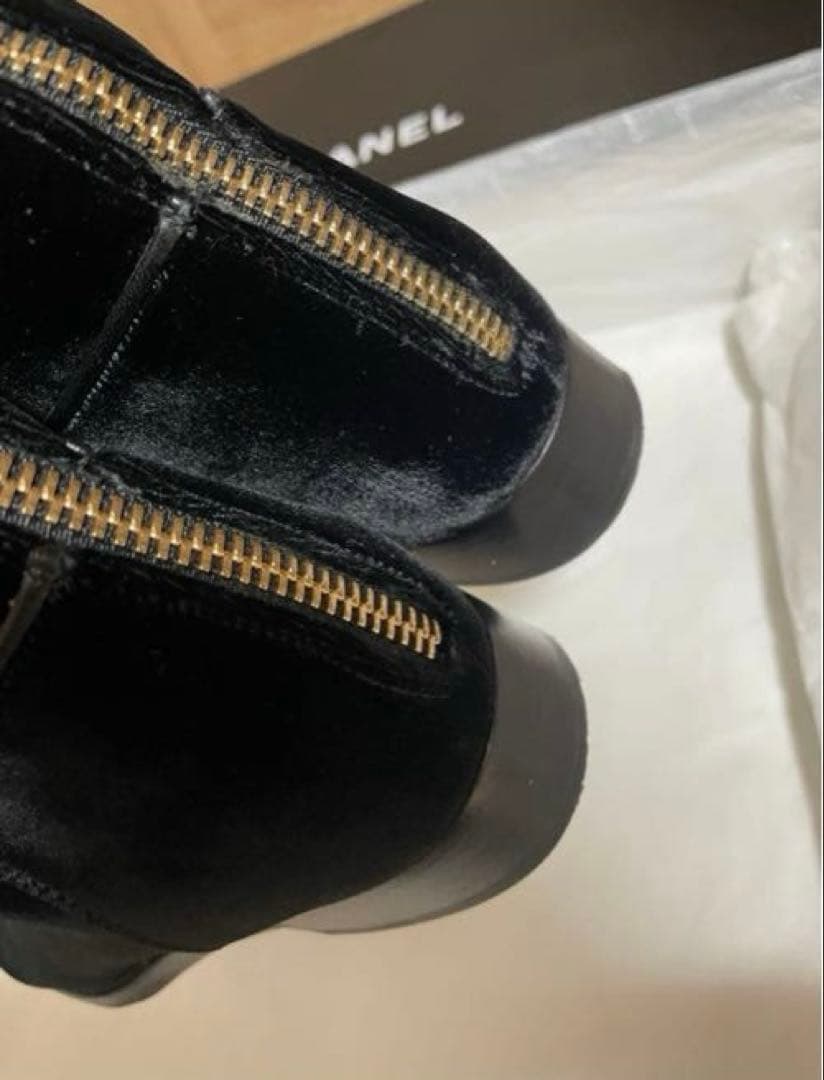 専用◇CHANELシャネルロングブーツベルベットベロアレザーCCロゴ黒本革37