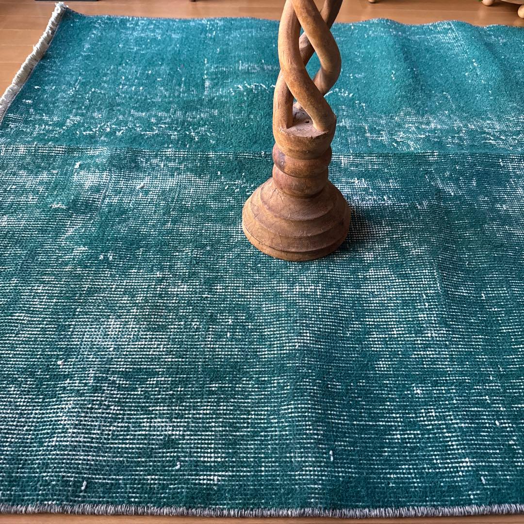 102.5×190 深みあるグリーン　ワンカラーラグ　トルコヴィンテージラグ