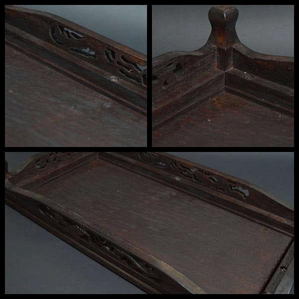 唐木紫檀製 細工透かし彫り『龍文』花台 平卓 飾台 香炉台 盆栽台 華道具茶道具