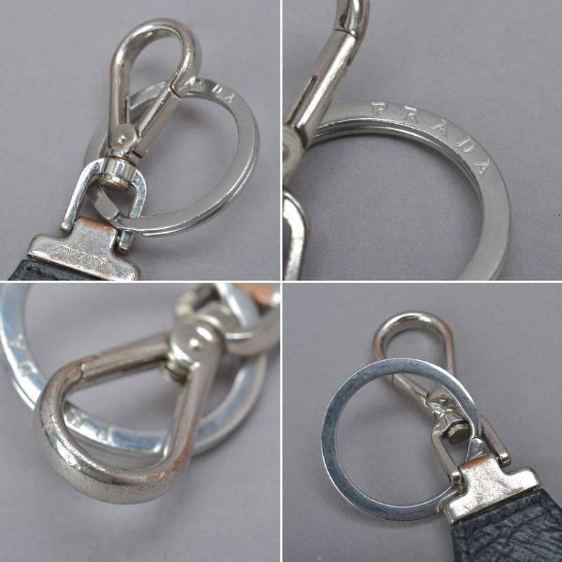 プラダ PRADA サフィアーノレザー 三角プレート 箱付 キーリング ブラック