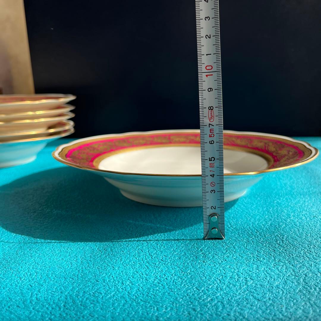 38. Lena Bernard 金縁　紅色　スープ皿　5枚セット