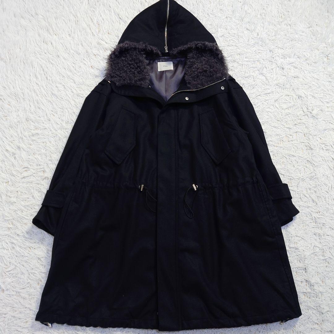 IENA　イエナ　2024AW　ファー付モッズコート　ウール素材　黒　38　M