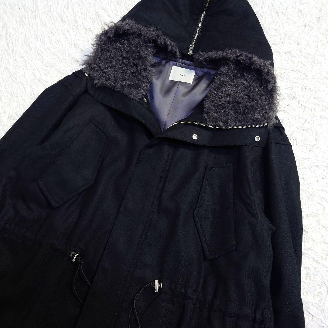 IENA　イエナ　2024AW　ファー付モッズコート　ウール素材　黒　38　M