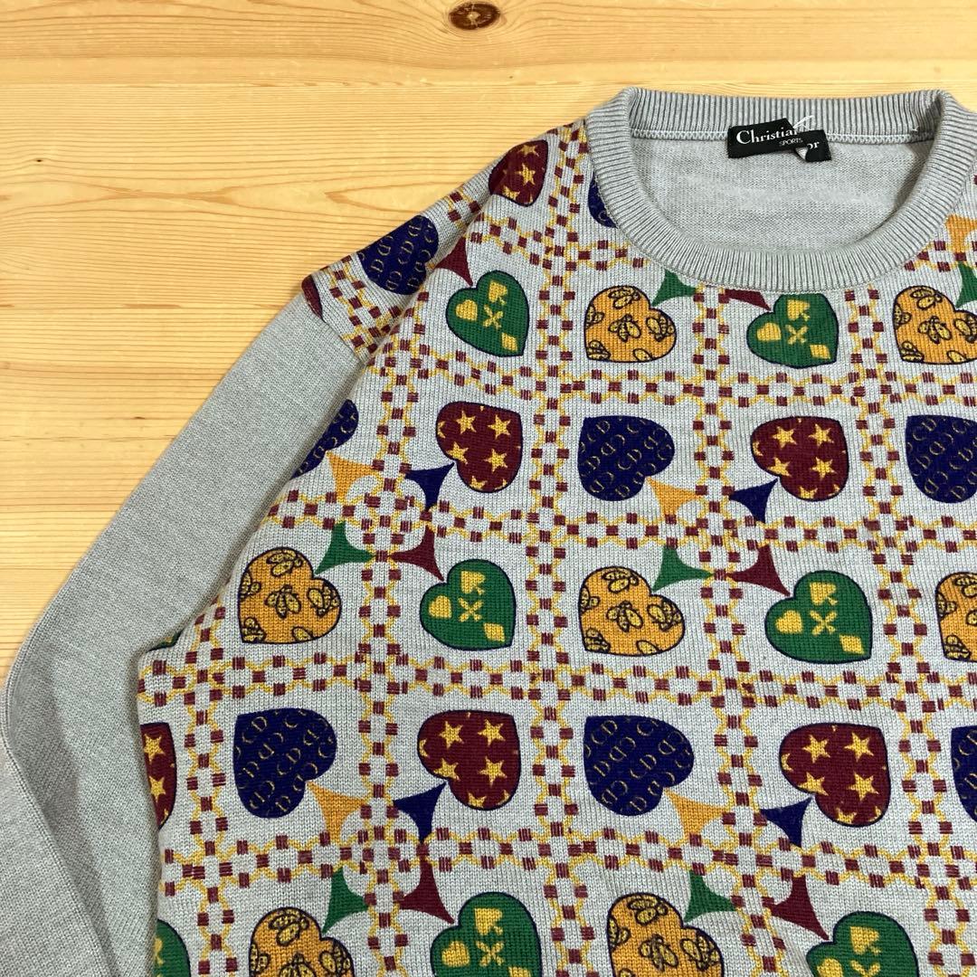 美品　90s Christian Dior ウールニット　ブルーグレー　CDロゴ