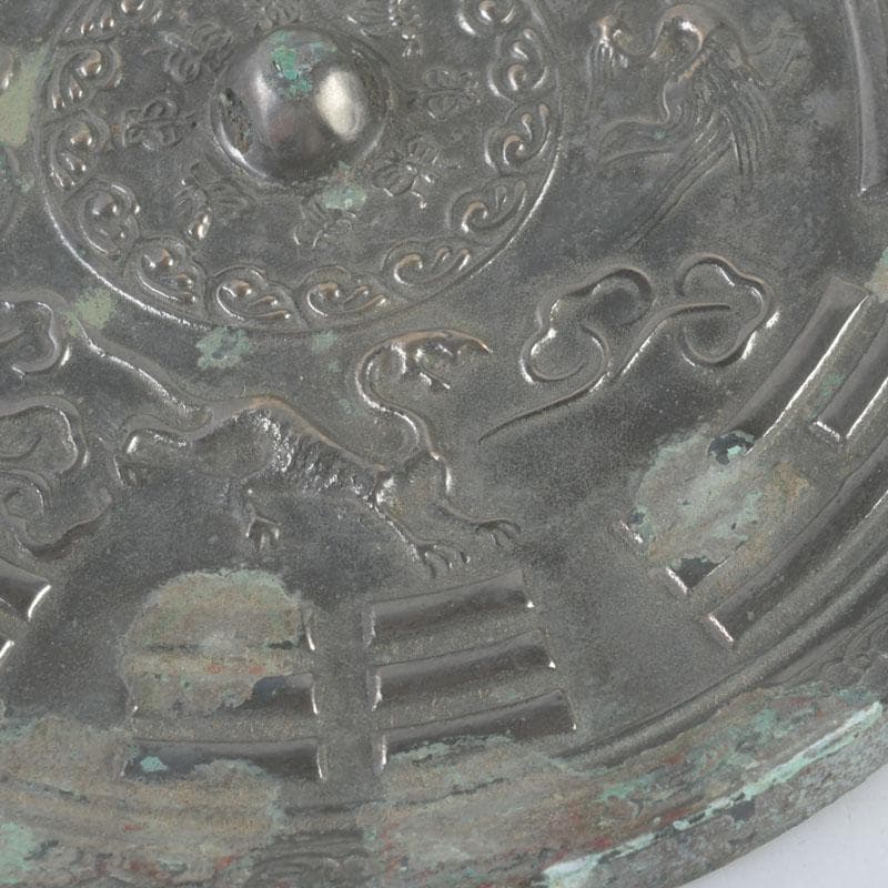 中国　古銅青銅　神獣文　銅鏡　古鏡　紙鎮　文鎮　時代箱付　M　9273E