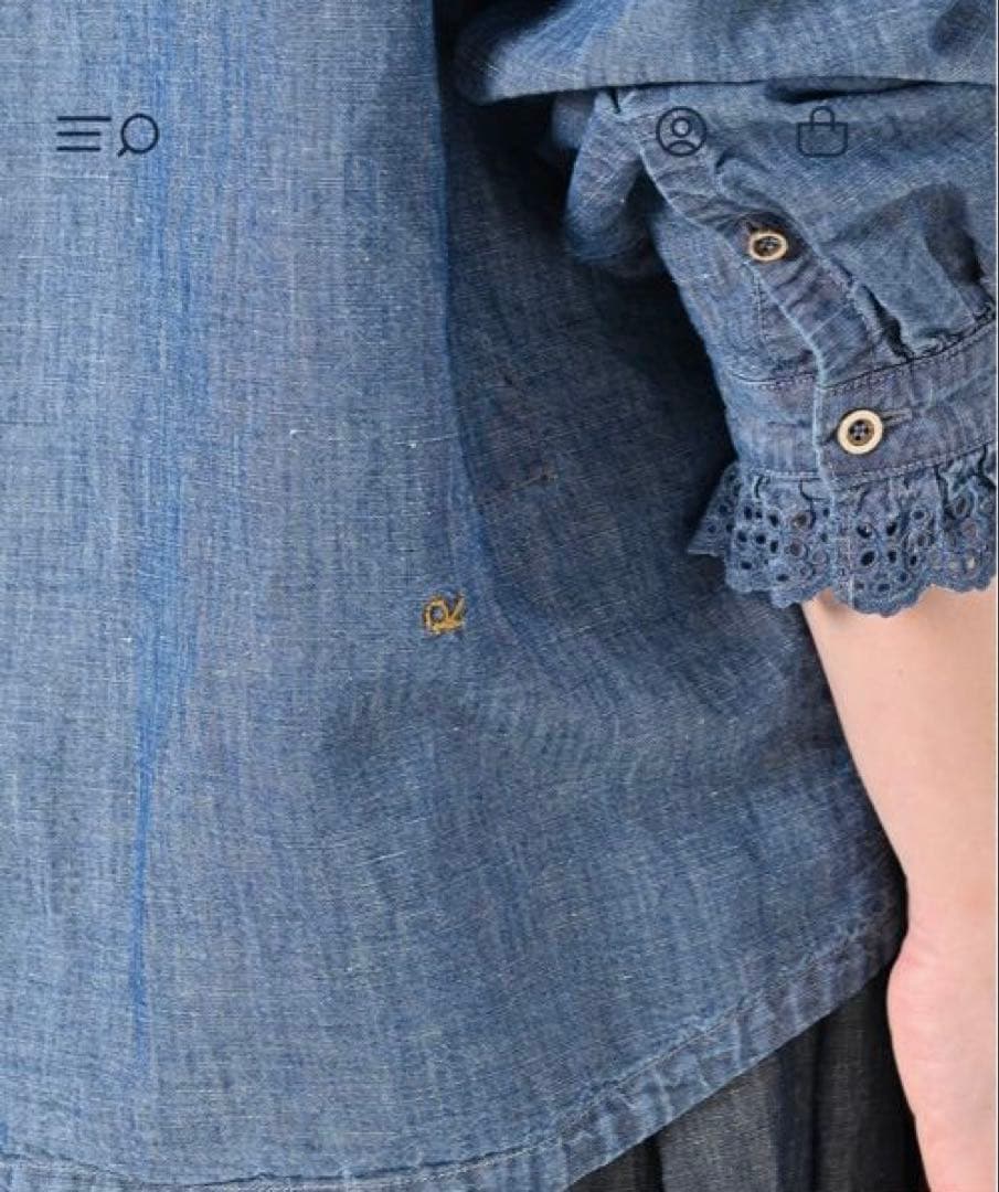 45R 綿麻瑠璃ダンガリーのカットワークフリルシャツ（重）　サイズ2