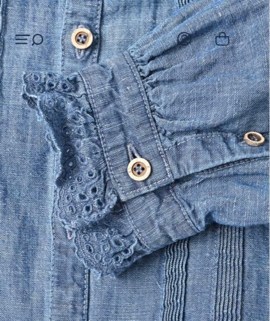 45R 綿麻瑠璃ダンガリーのカットワークフリルシャツ（重）　サイズ2