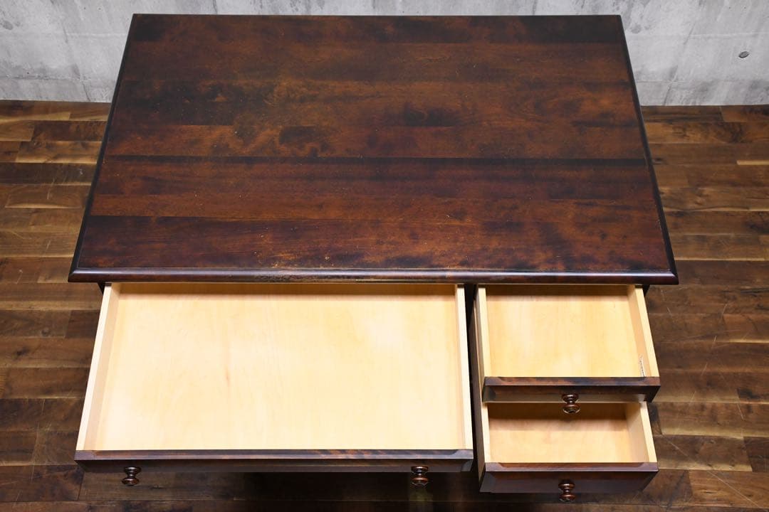 EGC94 北海道民芸家具 #421 片袖デスク 樺/カバ材 書斎デスク 片袖机