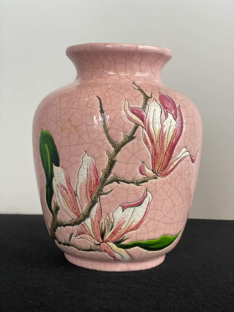 希少 フランス ヴィンテージ Longwy ロンウィ 花瓶 フラワーベース 木蓮