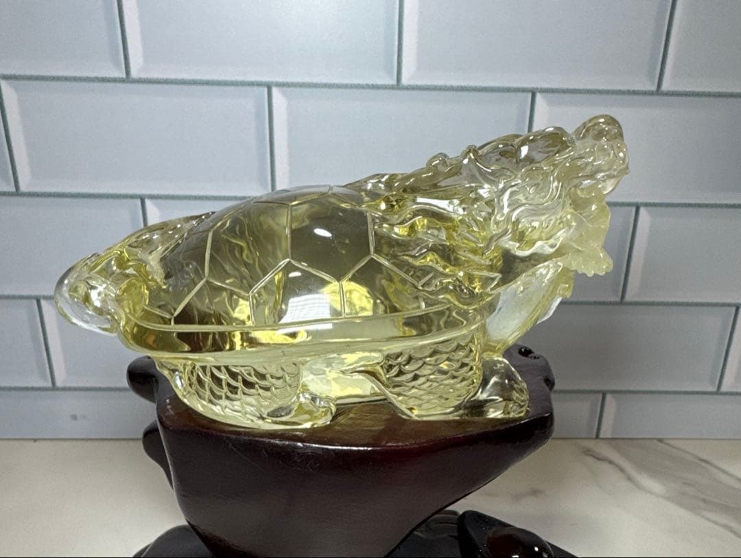 【極上品】超絶クリア　シトリン　ロングイ　龍亀　置物