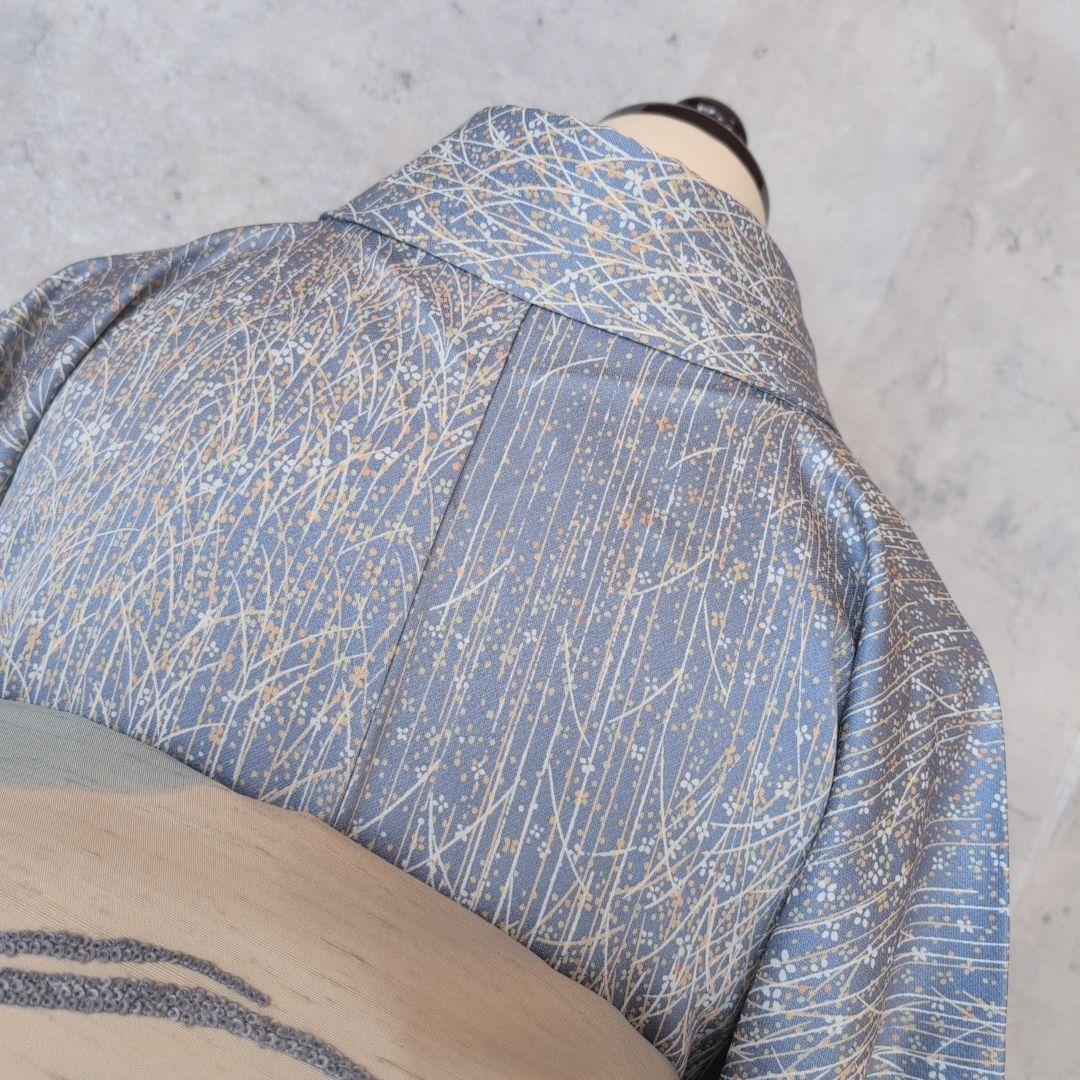 小紋　フルセット　着物　正絹　青紺地　帯ユニーク　色彩　F7