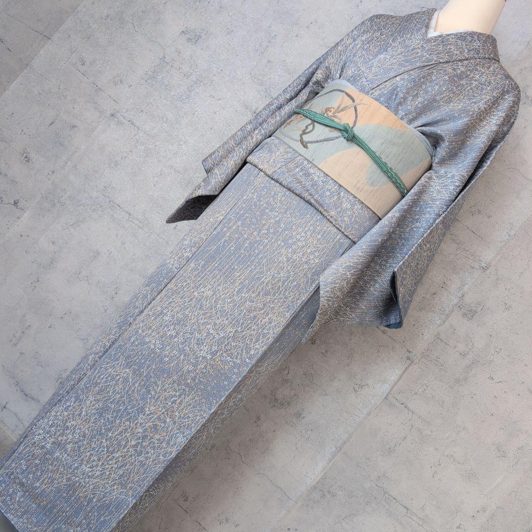 小紋　フルセット　着物　正絹　青紺地　帯ユニーク　色彩　F7