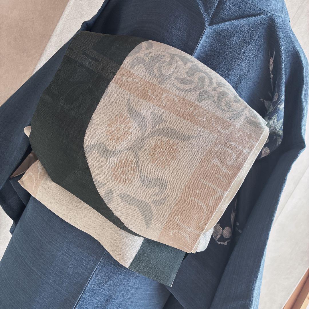 訪問着　フルセット　着物　正絹　紺色　ちりめん　凛やか草花　N3