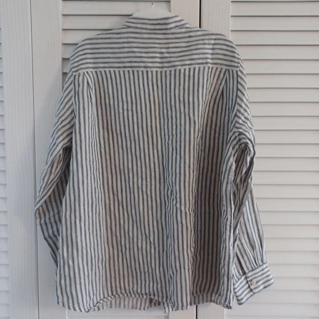 アトリエナルセ atelier naruse トライプリネンバンドカラーシャツ