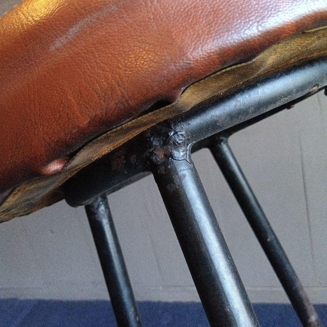 ブラウンレザー調 バースツール　椅子　昭和レトロ　アイアン