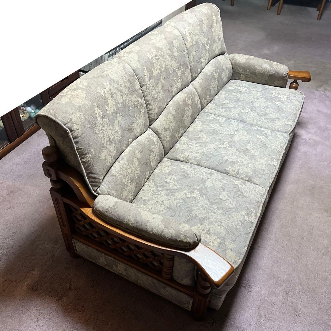 【昭和レトロ】花柄布製3人掛けソファ【アンティーク家具】