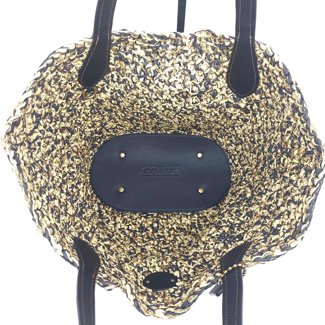 COACH コーチ トートバッグ ストロー かごバッグ スムースレザー ポーチ付