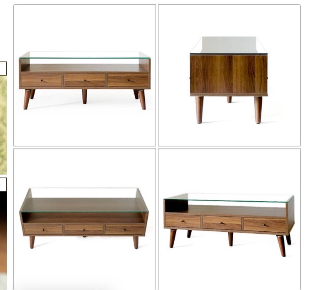 ガラステーブル　木製　センターテーブル 引き出し付き