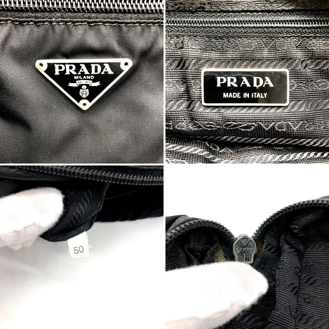 ✨美品✨プラダ ショルダーバッグ 三角ロゴ シルバー金具 ナイロン レザー 黒