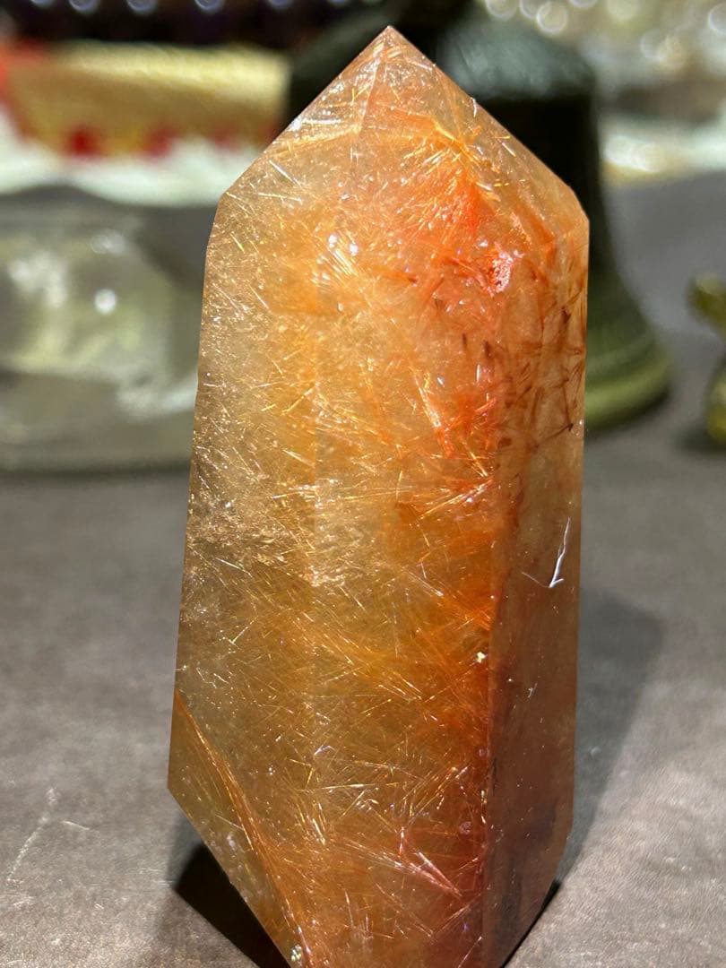 ☆最高品質！帝王秘宝！超希少！オレンジ　ゴールド　ルチル　原石　六角柱