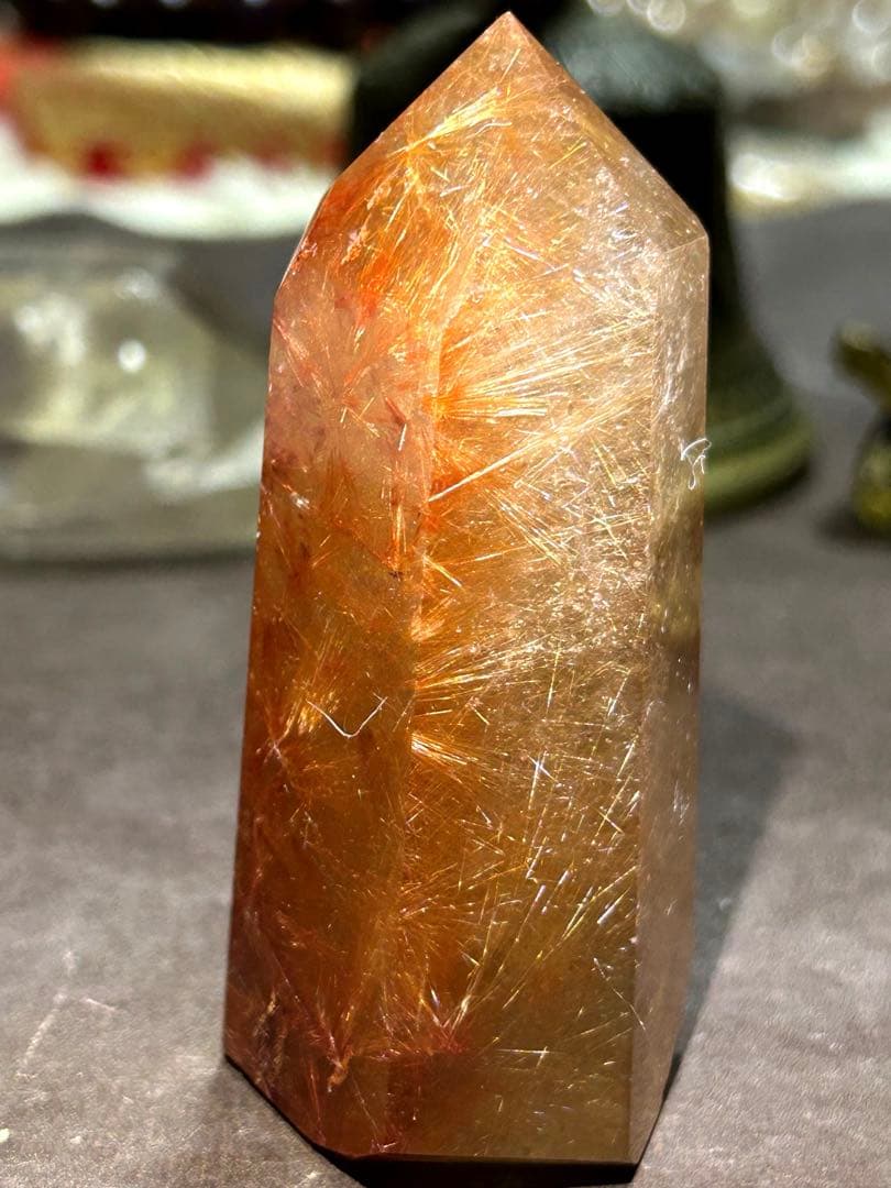 ☆最高品質！帝王秘宝！超希少！オレンジ　ゴールド　ルチル　原石　六角柱